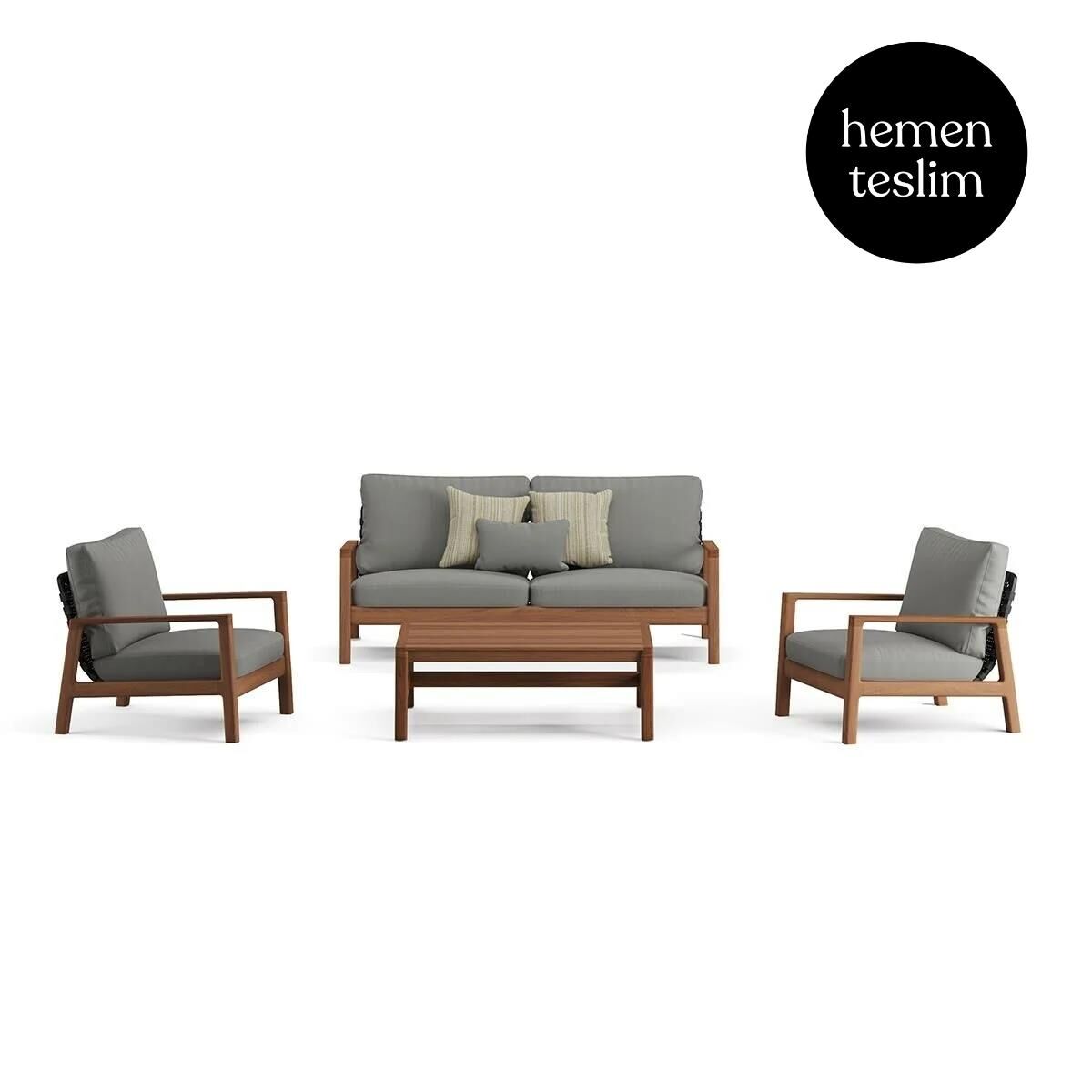Mateo Bahçe İroko Oturma Grubu Gri Minderli