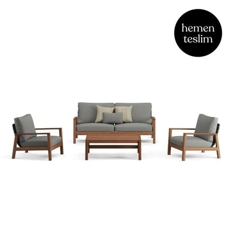 Mateo Bahçe İroko Oturma Grubu Gri Minderli