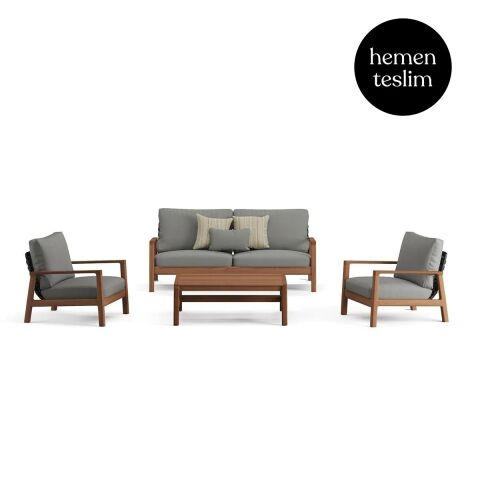 Mateo Bahçe İroko Oturma Grubu Gri Minderli