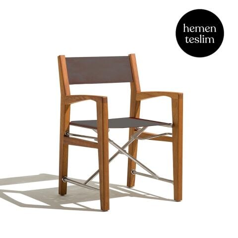 Zander Bahçe İroko Katlanır Sandalye Kahverengi Kumaş