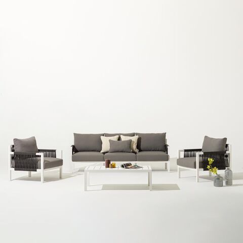 Alba Bahçe Beyaz Oturma Grubu Gri Minderli