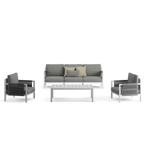 Alba Bahçe Beyaz Oturma Grubu Gri Minderli