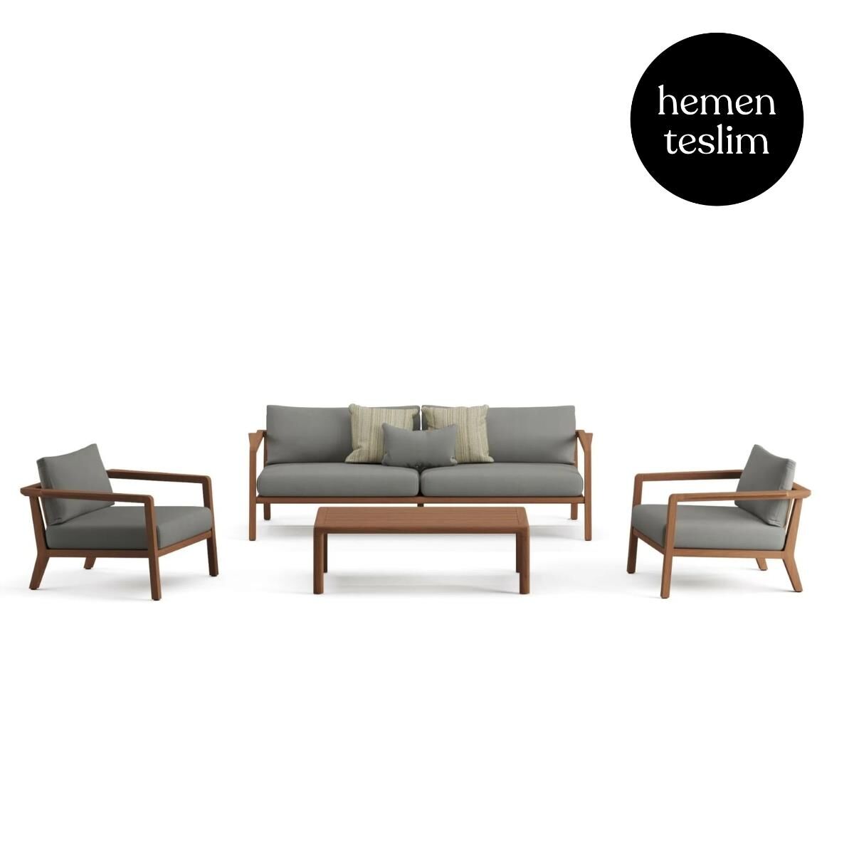 Callista Bahçe İroko Oturma Grubu Gri Minderli