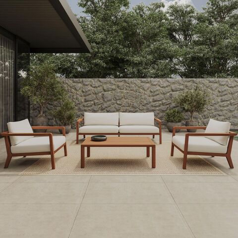 Callista Bahçe İroko Oturma Grubu Bej Minderli