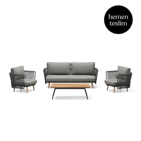 Kameliye Bahçe Antrasit Oturma Grubu Gri Akrilik Minderli