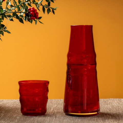 ZUMA Başucu Sürahi Bardaklı / El Yapımı, Kırmızı