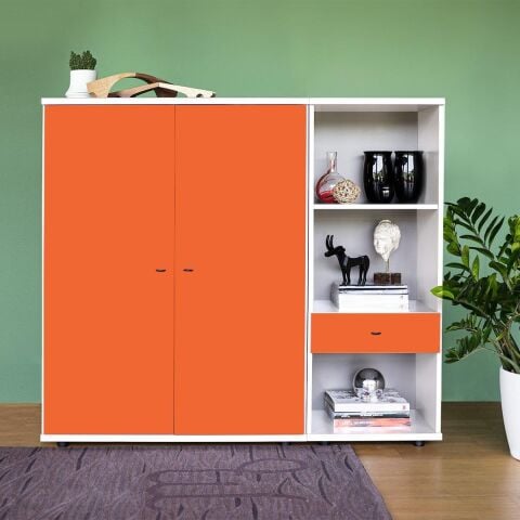 Sodade Büfe Lake H2 100X40 H130 cm Beyaz-Turuncu