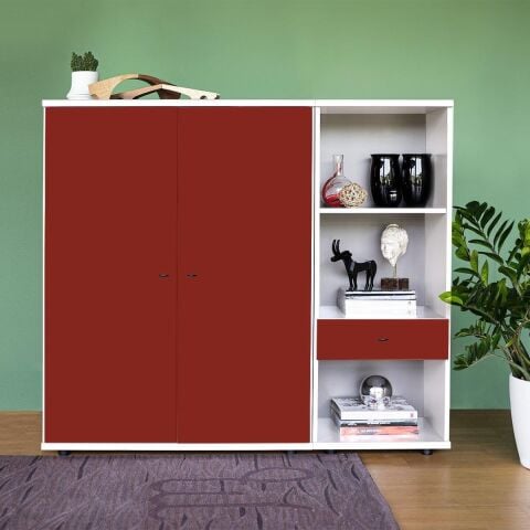 Sodade Büfe Lake H2 100X40 H130 cm Beyaz-Kırmızı