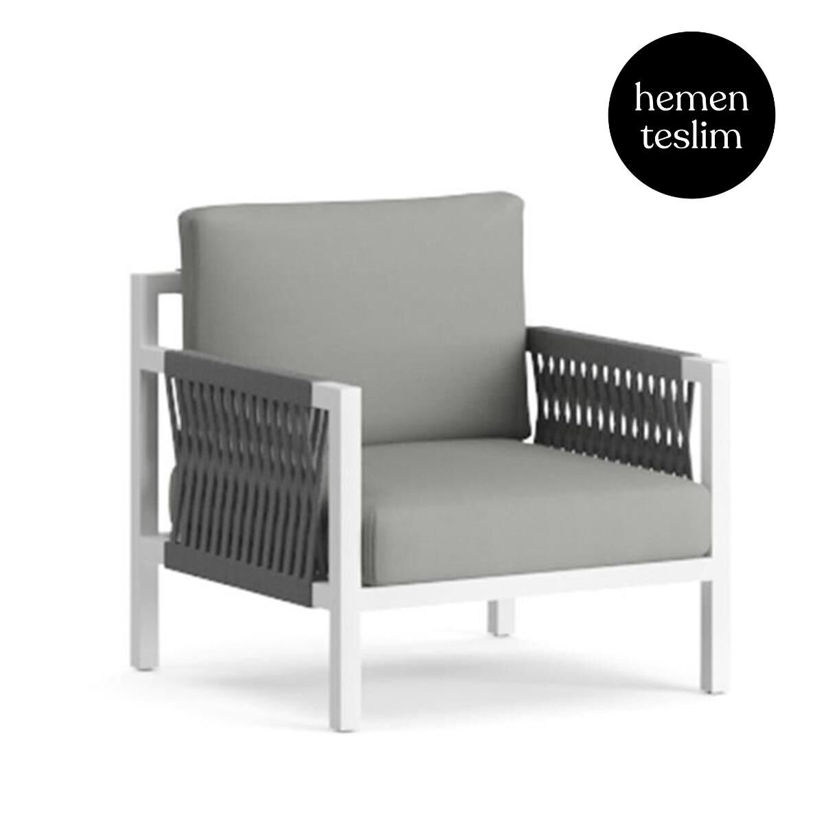 Alba Bahçe Beyaz Koltuk K.Gri Minderli