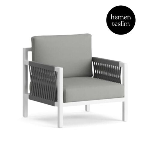 Alba Bahçe Beyaz Koltuk K.Gri Minderli