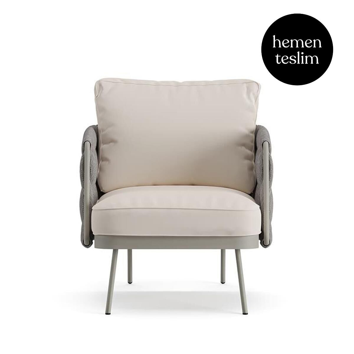 Louise Bahçe Gri Koltuk Krem Akrilik Minderli
