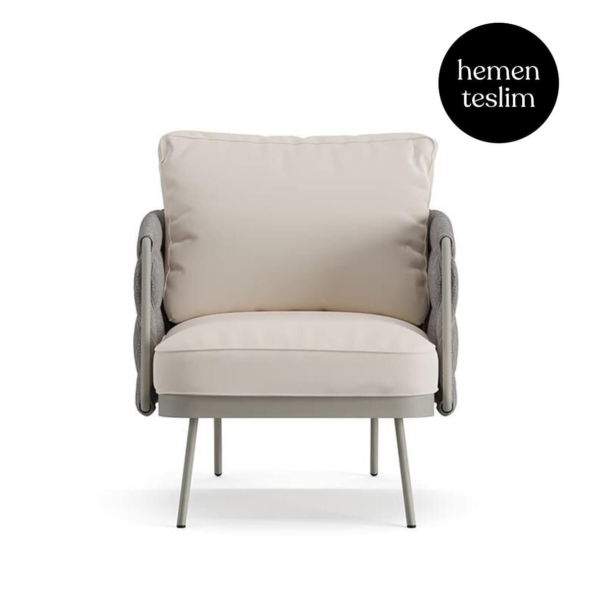 Louise Bahçe Gri Koltuk Krem Akrilik Minderli