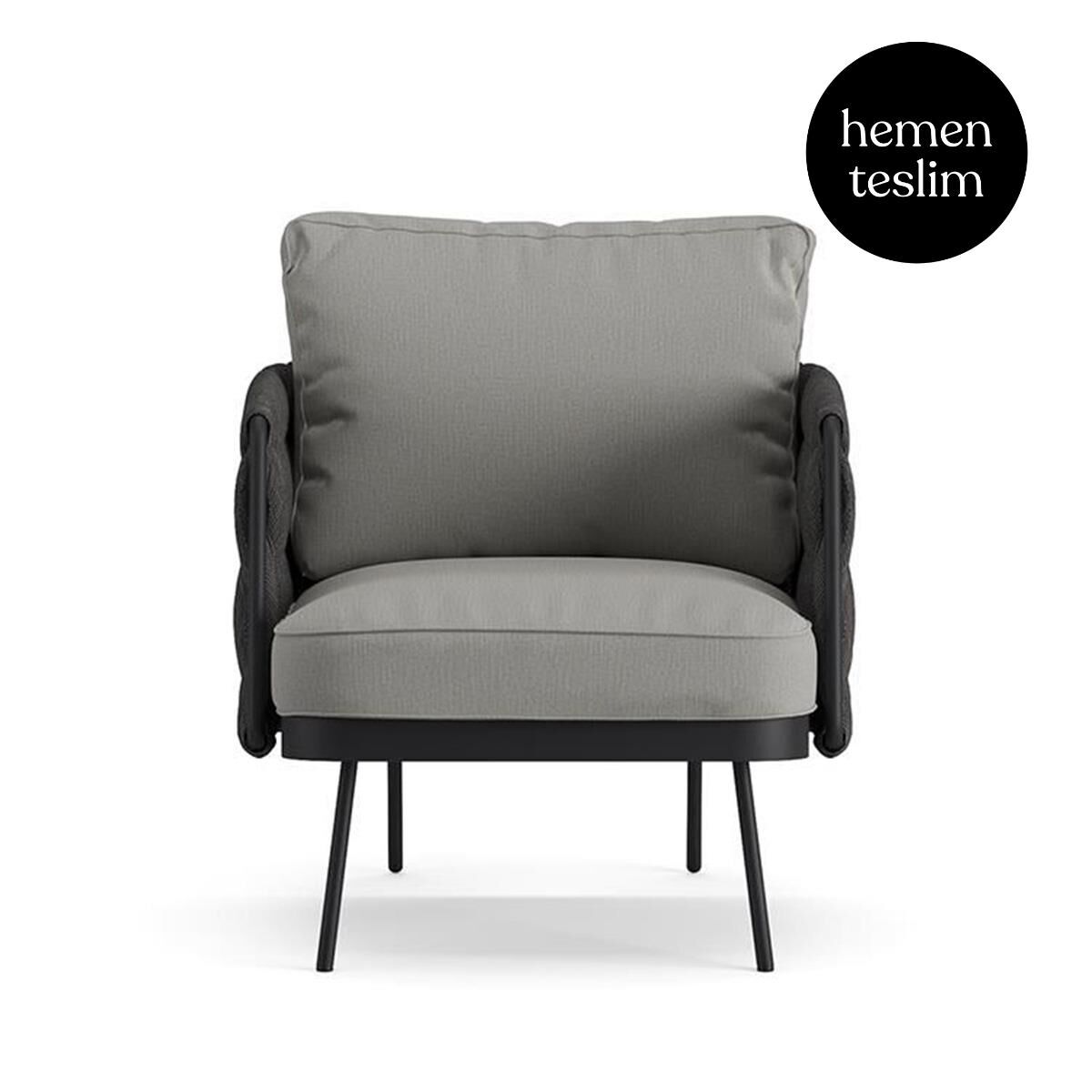 Louise Bahçe Antrasit Koltuk Gri Akrilik Minderli
