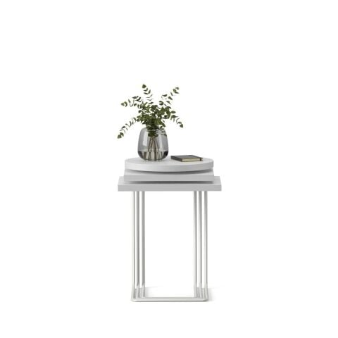 Bremen Zigon Sehpa 3'lü Set Laminant Parlak Beyaz Satin Epoksi Ayak