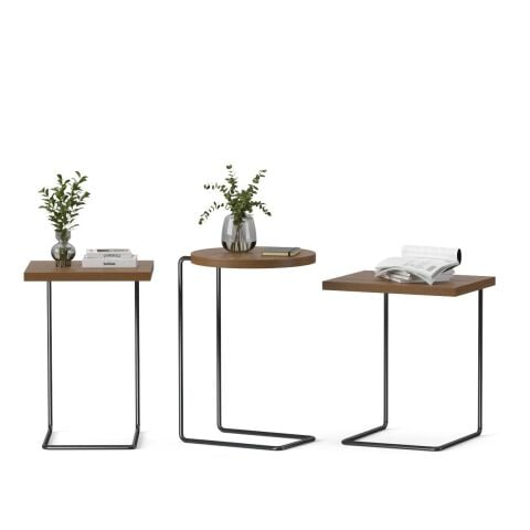 Bremen Zigon Sehpa 3'lü Set Teak Laminant Epoksi Ayak