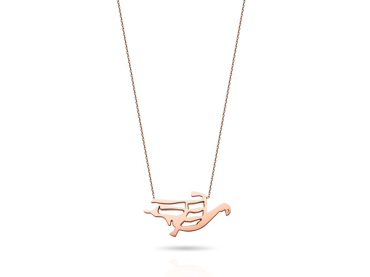 Anka Kuşu Gümüş Kolye 24 K Altın Kap. Rose