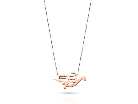 Anka Kuşu Gümüş Kolye 24 K Altın Kap. Rose