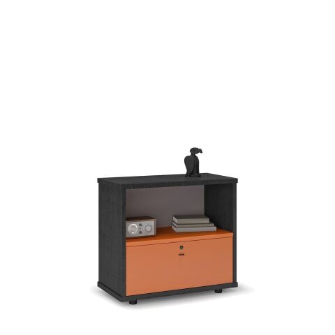 Baha H1 Dolap 82X42 H74 cm Siyah Analin - Turuncu