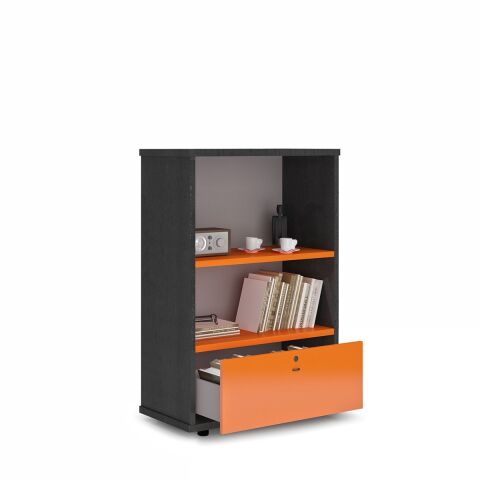 Baha H2 Dolap 82X42 H112 cm Siyah Analin - Turuncu