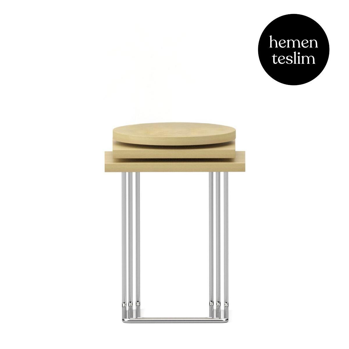 Bremen Zigon Sehpa 3'lü Set Anigre Laminat Kromaj Ayak
