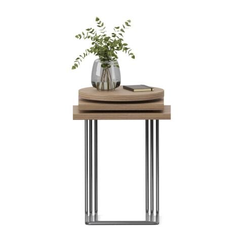 Bremen Sehpa 3'lü Set Velur Ceviz Rengi Laminat Epoksi Ayak
