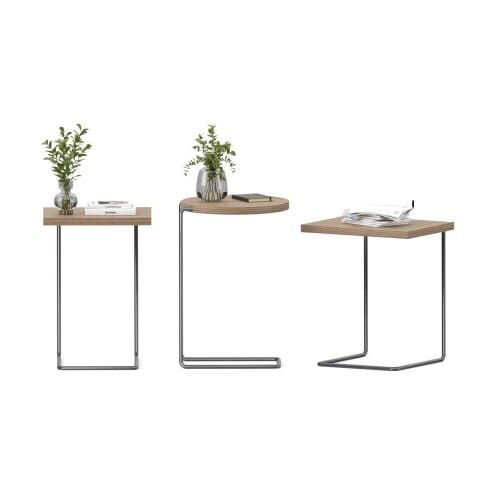 Bremen Sehpa 3'lü Set Velur Ceviz Rengi Laminat Satin Epoksi K.Gri Ayak