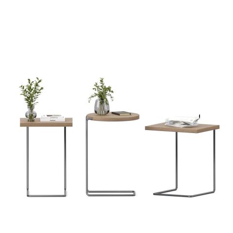 Bremen Zigon Sehpa 3'lü Set Velur Ceviz Rengi Laminat Satin Epoksi K.Gri Ayak