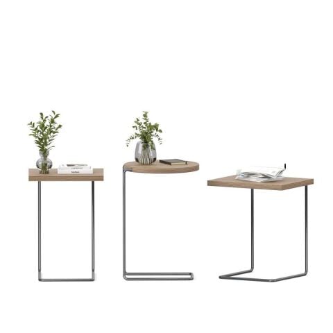 Bremen Zigon Sehpa 3'lü Set Velur Ceviz Rengi Laminat Satin Epoksi K.Gri Ayak