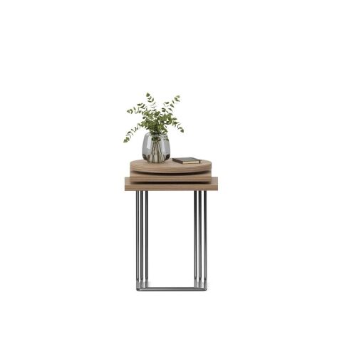 Bremen Zigon Sehpa 3'lü Set Velur Ceviz Rengi Laminat Satin Epoksi K.Gri Ayak