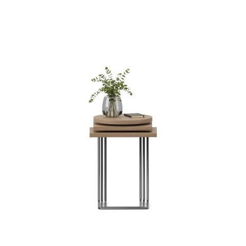 Bremen Zigon Sehpa 3'lü Set Velur Ceviz Rengi Laminat Satin Epoksi K.Gri Ayak