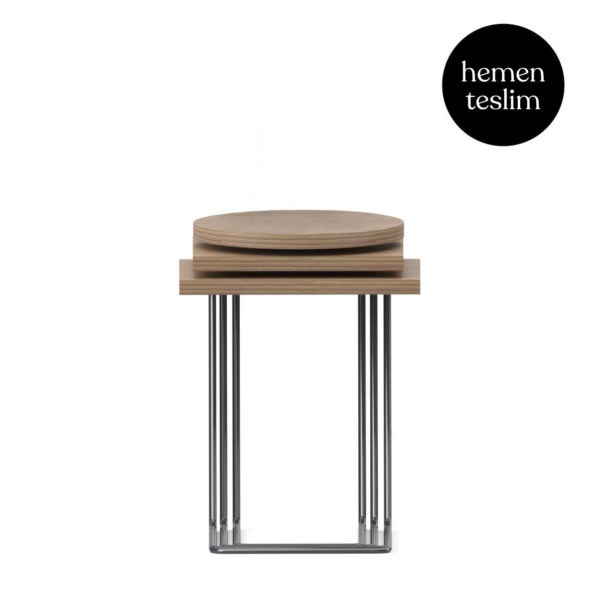 Bremen Zigon Sehpa 3'lü Set Velur Ceviz Rengi Laminat Satin Epoksi K.Gri Ayak