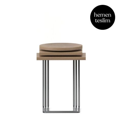 Bremen Zigon Sehpa 3'lü Set Velur Ceviz Rengi Laminat Satin Epoksi K.Gri Ayak