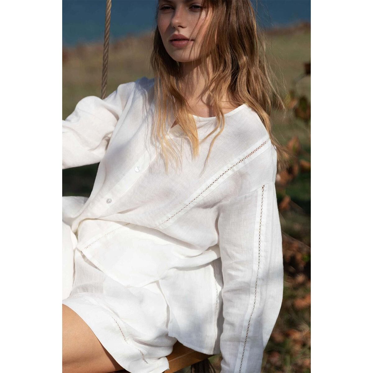 Jojo Mia Newline Uzun Kollu Gömlek Krem L-XL
