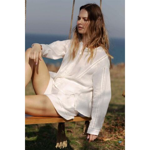 Jojo Mia Newline Uzun Kollu Gömlek Krem L-XL