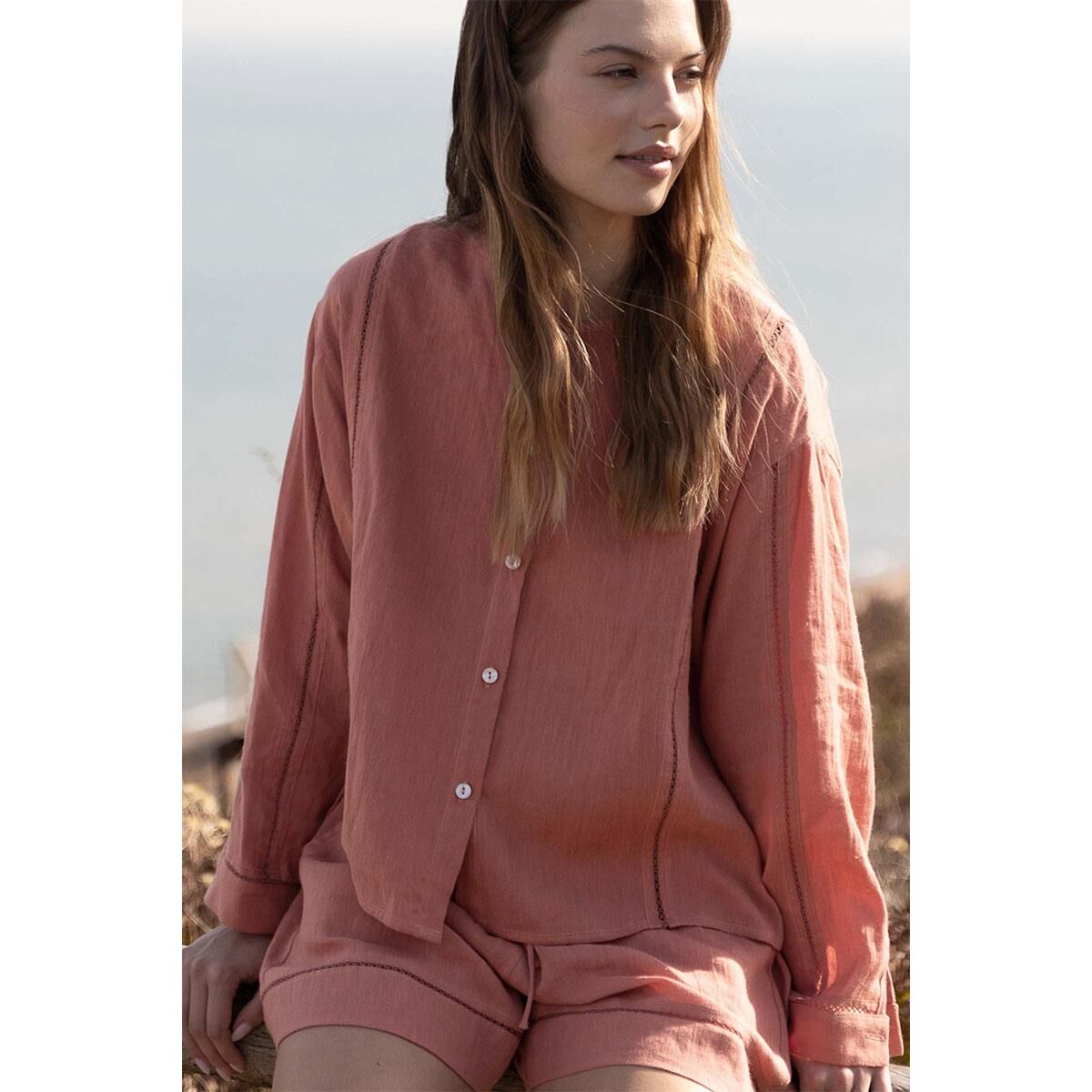 Jojo Mia Newline Uzun Kollu Gömlek Somon L-XL