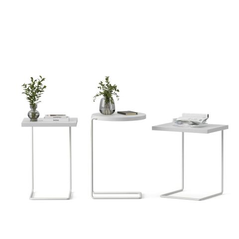 Bremen Zigon Sehpa 3'lü Set Parlak Beyaz Laminant Satin Epoksi Açık Gri Ayak