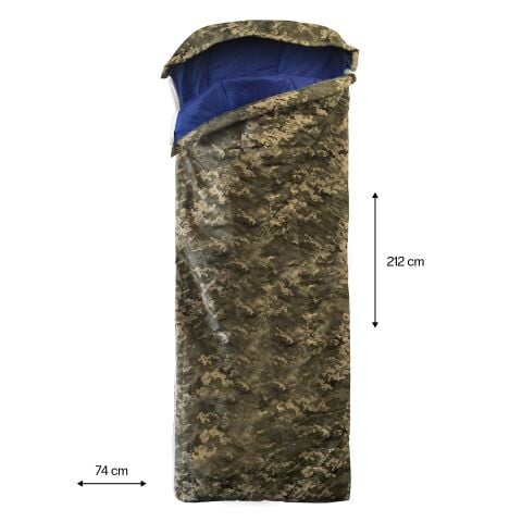 Askeri Kamuflaj Desenli Elyaf Kaplı Uyku Tulumu Mavi-Yetişkin