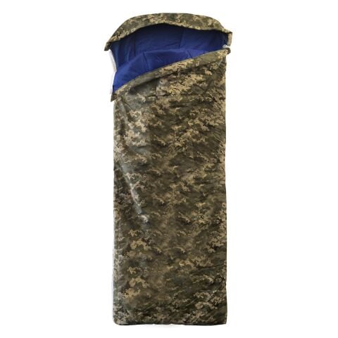 Askeri Kamuflaj Desenli Elyaf Kaplı Uyku Tulumu Mavi-Yetişkin