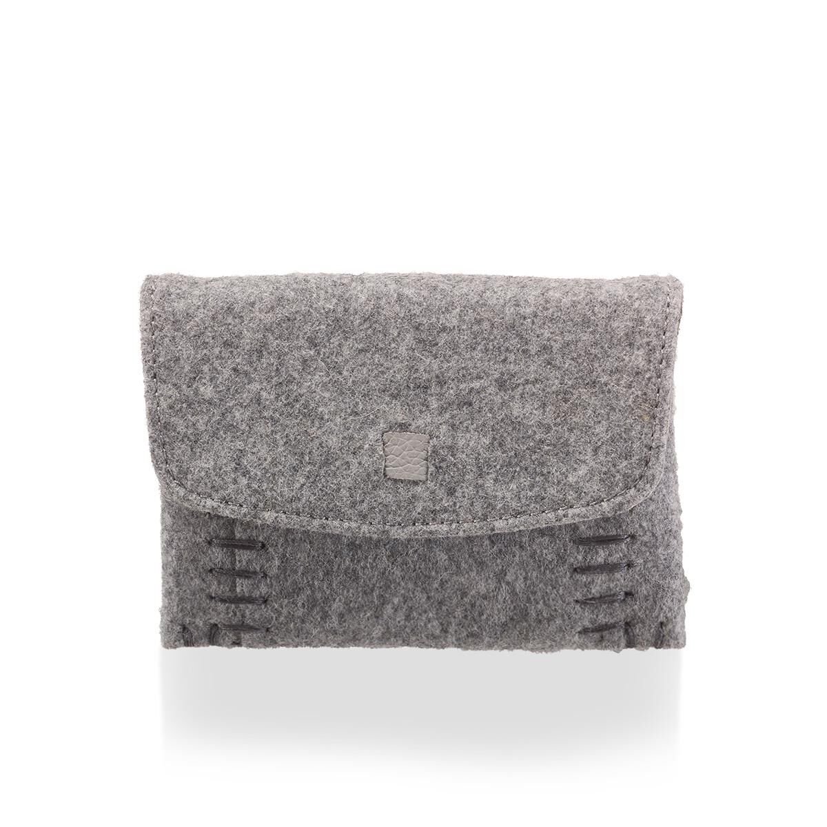 Deri Keçe Mini Cüzdan Gri