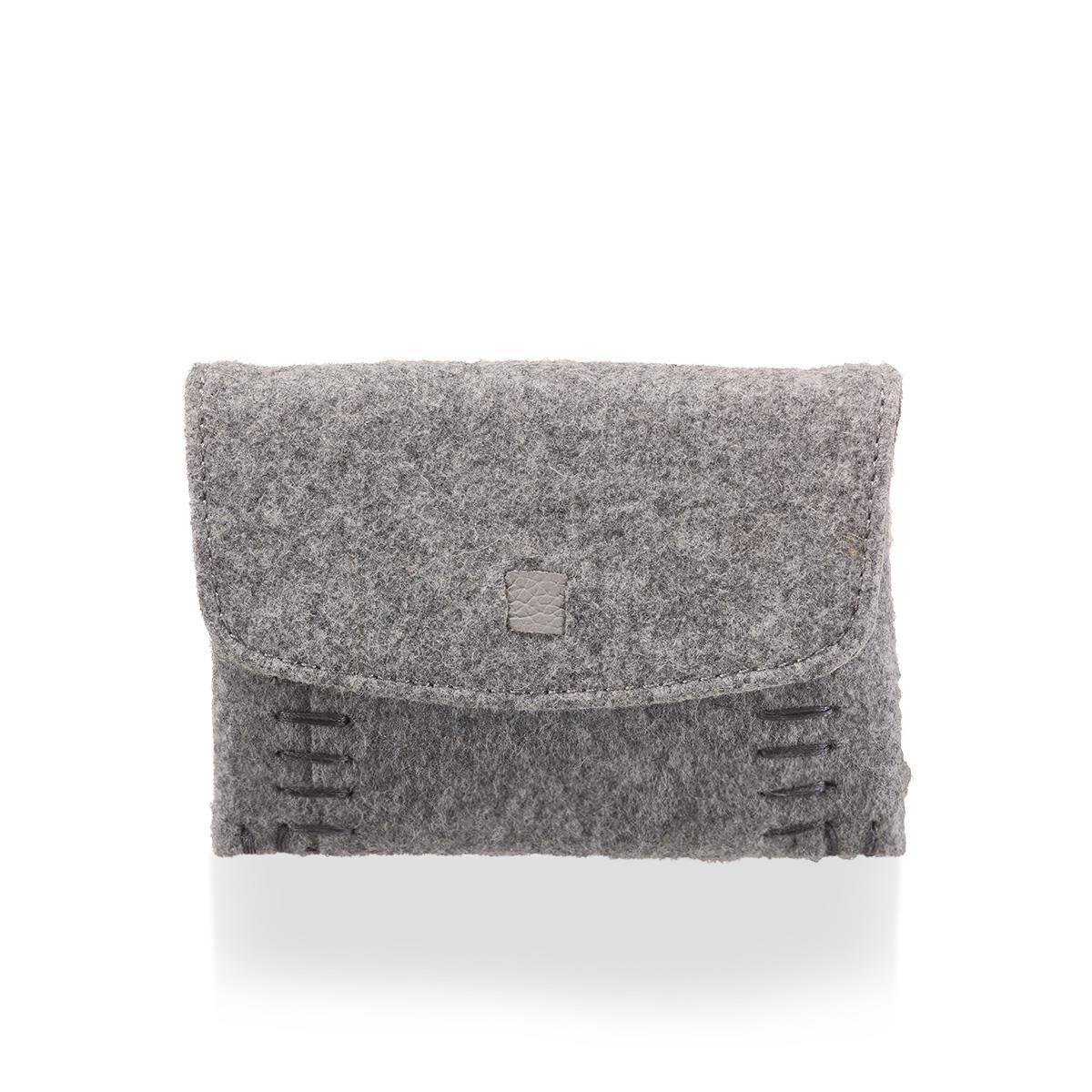 Deri Keçe Mini Cüzdan Gri