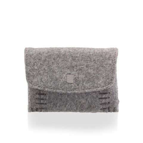 Deri Keçe Mini Cüzdan Gri