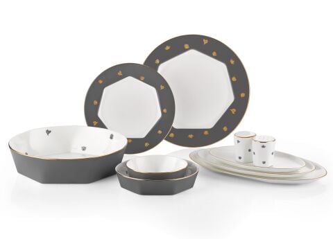 Mislina 12 Kişilik Yemek Takımı 55 Parça Gri