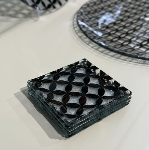 Geo Desen Cam Bardak Altlığı 4'lü Set 10x10 Cm