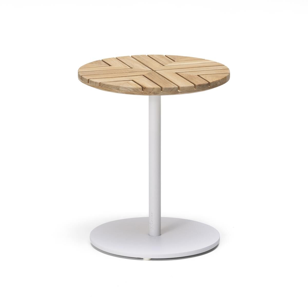 WO Leaf Sehpa Ø 40 Beyaz Alüminyum/Teak