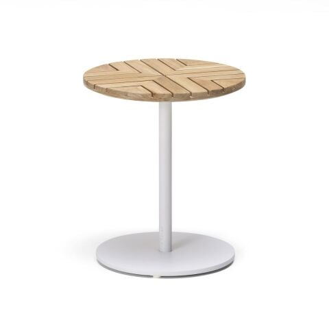 WO Leaf Sehpa Ø 40 Beyaz Alüminyum/Teak