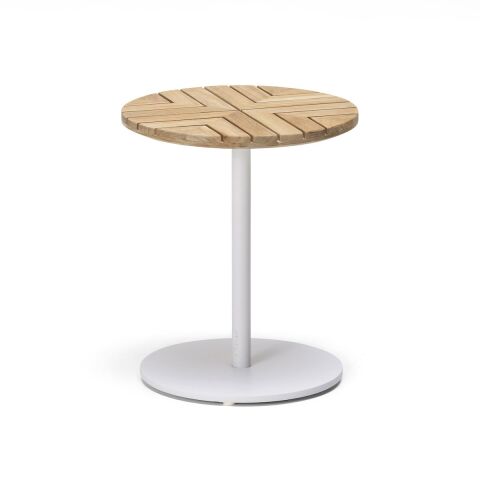 WO Leaf Sehpa Ø 40 Beyaz Alüminyum/Teak