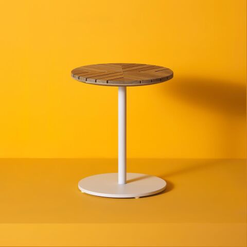 WO Leaf Sehpa Ø 40 Beyaz Alüminyum/Teak