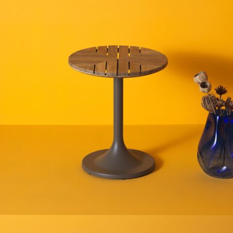 WO Pablo Sehpa Ø 40 Taupe Alüminyum/Teak