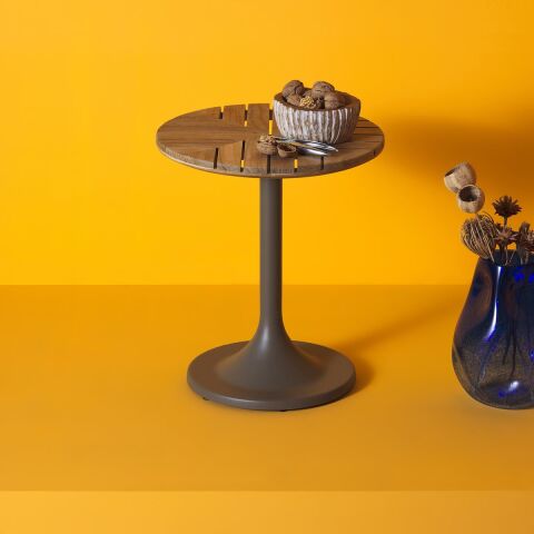 WO Pablo Sehpa Ø 40 Taupe Alüminyum/Teak