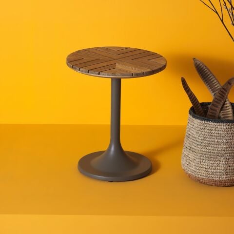 WO Pablo Sehpa Ø 40 Taupe Alüminyum/Teak
